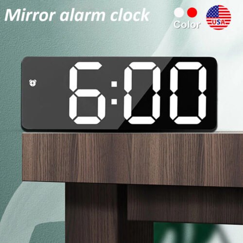 1X Digital LED Desk Alarm Clock Large Mirror Display USB Snooze Temperature Mode