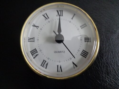 2-3/4" (70mm) QUARTZ CLOCK FIT-UP/Insert, Roman Numeral, White Face, Gold Trim