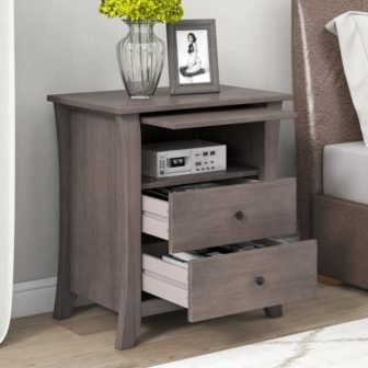 2-Drawer Gray Pine Wood Multi-Functional Storage Nightstand w/Open Cabinet (25.2 in. H...