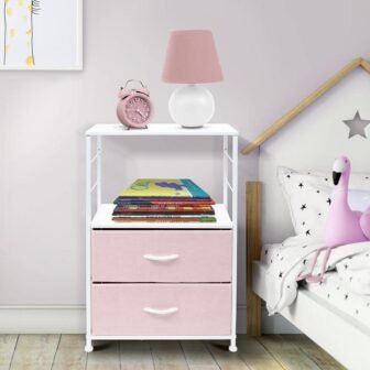 2-Drawer Pink Nightstand 33.75 in. H x 21.62 in. W x 11.75...