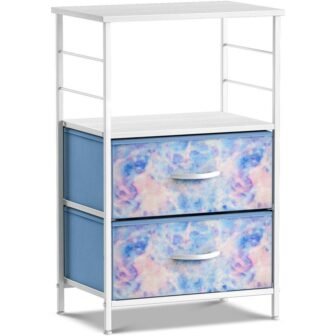 2-Drawer Tie-Dye Blue Nightstand 33.75 in. H x 21.62 in. W x...