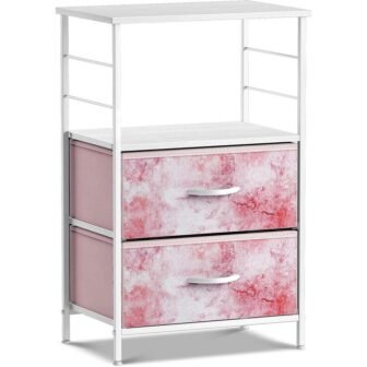 2-Drawer Tie-Dye Pink Nightstand 33.75 in. H x 21.62 in. W x...