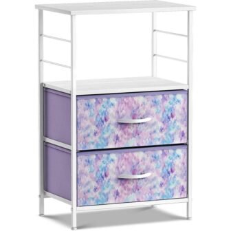2-Drawer Tie-Dye Purple Nightstand 33.75 in. H x 21.62 in. W x...