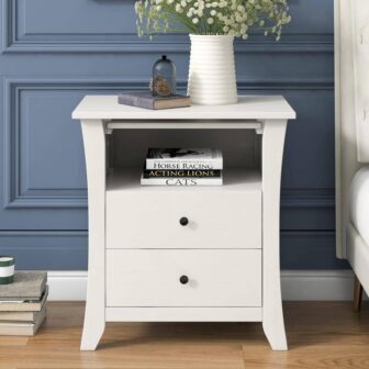2 Drawer White Pine Wood Multi Functional Storage Nightstand w/Open Cabinet (25.2 in. H