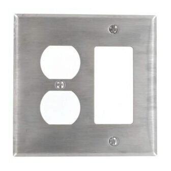 2-Gang Stainless Steel 1-Decora/Rocker / 1-Duplex Outlet/Receptacle Metal Midway/Midsize Wall Plate (1-Pack)...