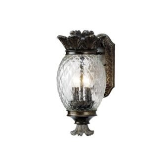 2-Light Bronze Pineapple Outdoor Coach Wall Light Fixture with Patterned Glass