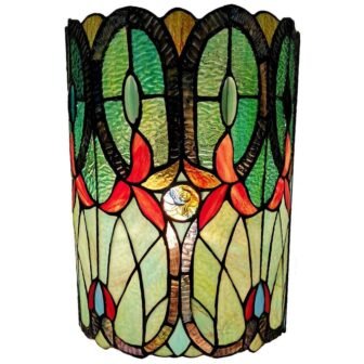 2-Light Tiffany Style Stained Glass Green Blue Wall Sconce