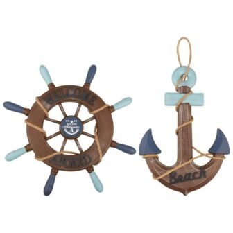 2-Piece 11 in. x 11 in. Retro Brown Nautical Wooden Ship Wheel...
