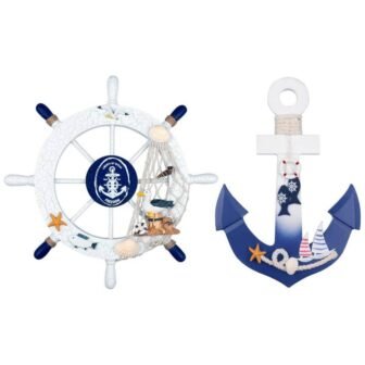 2-Piece 11 in. x 11 in. White and Blue Nautical Wooden Ship...