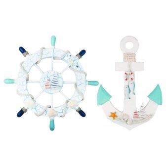 2-Piece 11 in. x 11 in. White and Light Blue Nautical Wooden...