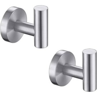 2-Piece Stainless Steel J-Hook Robe/Towel Hook with Round Mount Post in Brushed...
