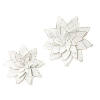2-Piece White Metal Lotus Flowers Wall Decor Set