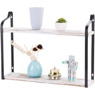2-Story Floating Wall-Mounted Shelf, Antique Wood Storage Rack Object Display Rack