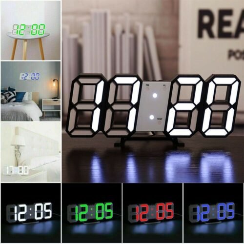 2022 Digital 3D LED Wall/Desk Clock Digital Alarm Big Digits Auto Brightness USB