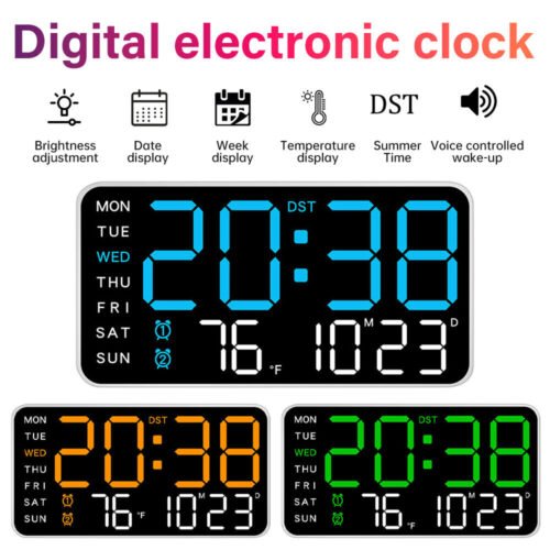 2024 Time Temperature Display Digital Clock Digital Alarm Clocks Large Screen