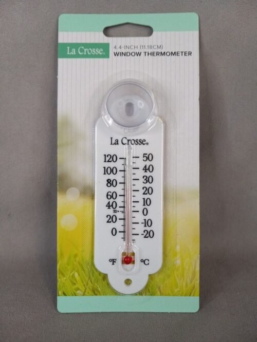 204-111 La Crosse 4" Indoor/Outdoor Small Tube Window Thermometer - White