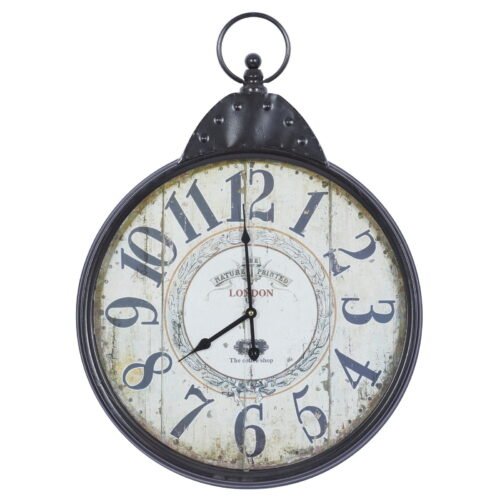 20" Black Metal Distressed Pocket Watch Inspired Wall Clock with Beige Clockface