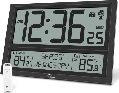20'' Extra Large Atomic Clock with Indoor Outdoor Temperature Ultra Clear