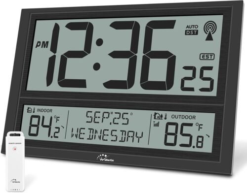 20'' Extra Large Atomic Clock with Indoor Outdoor Temperature Ultra Clear