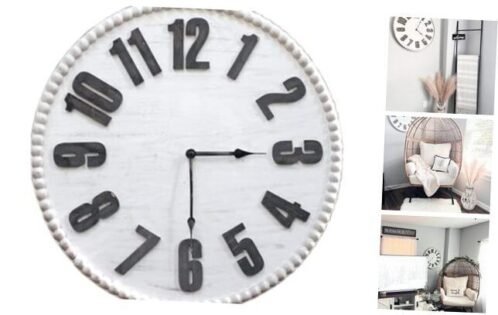 20'' Farmhouse Wall Clock, Rustic 3D Wooden Beaded Wall Clock, Oversized Wall