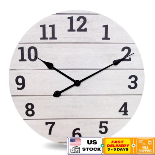20" Farmhouse Wood Plank Wall Clock Quartz Analog Large Decorative Timepiece New