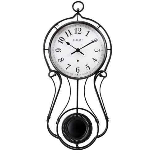 20 Inch Black Metal Pendulum Wall Clock, Large Schoolhouse Regulator Wall Clo...