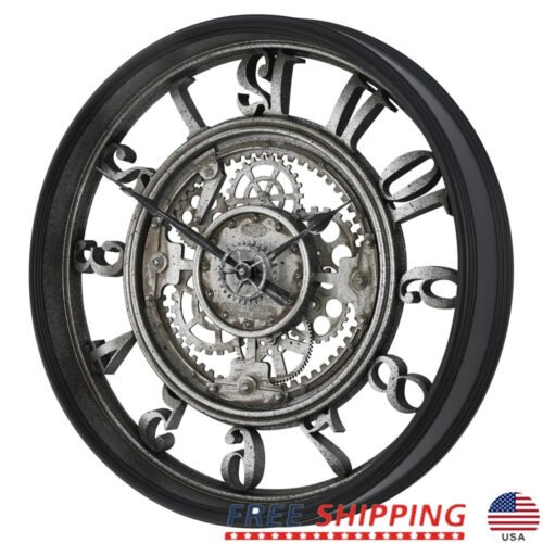 20 Inch Indoor Rustic Metal Arabic Analog Wall Clock with Moving Gears Lightweig