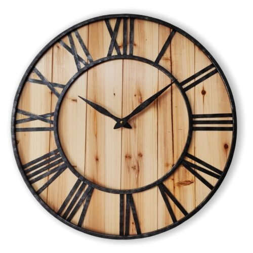 20 Inch Large Metal&Wood Wall Clocks Modern Rustic Blend Farmhouse Clocks Dis...