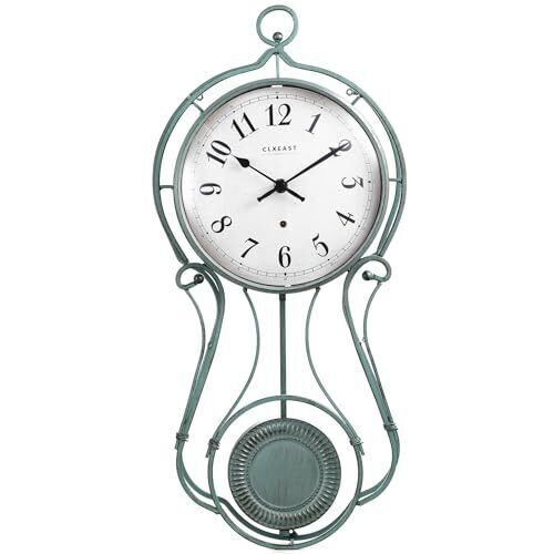 20 Inch Metal Pendulum Wall Clock Battery Operated,Large Schoolhouse Aged Teal