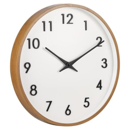 20 Inch Modern Wall Clock Indoor Decor Raised Numerals Easy Hang Wood Finish New