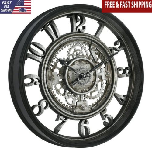 20 Inch Rustic Metal Gear Wall Clock Analog Arabic Numerals Industrial Decor New