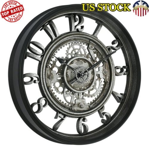 20 Inch Rustic Metal Gear Wall Clock Indoor Decor Steampunk Industrial New