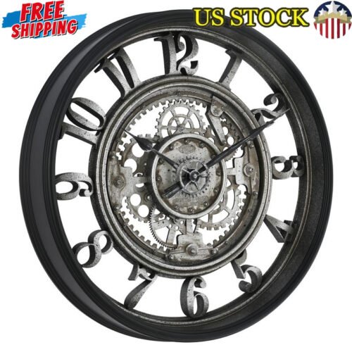 20 Inch Rustic Metal Wall Clock Analog Gear Moving Design Indoor Decor New