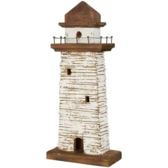 20 in. Cream Wood Distressed Light House Sculpture with Brown Accents