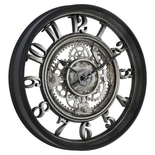 20" Indoor Analog Wall Clock Rustic Metal Arabic Moving Gear Clocks Easy To Hang