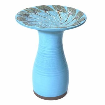 20 in. H Powder Blue Vintage Spiral Ceramic Birdbath