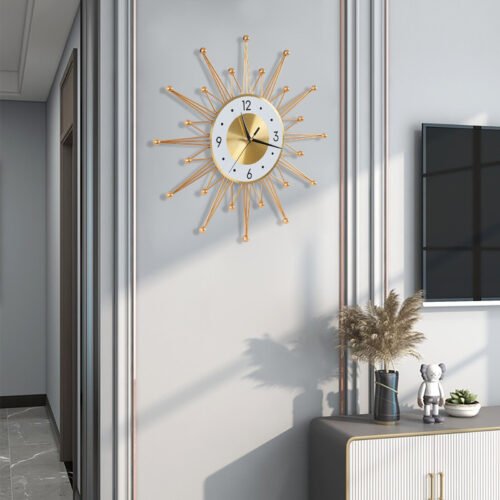 20in Retro Metal Art Sunburst Clock Mid Century Modern Wall Vintage Clock Decor