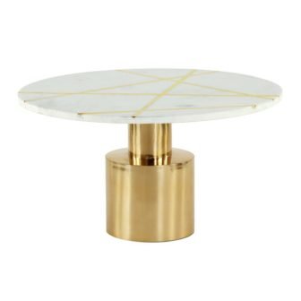 20 in. x 17 in. Round Light Marble Coffee Table With Gold...