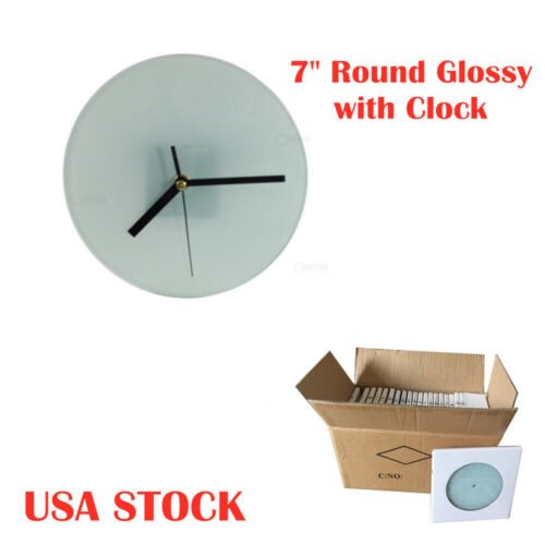 20pcs 7" Round Glass Photo Sublimation Blank Picture Frame with Clock, Glossy
