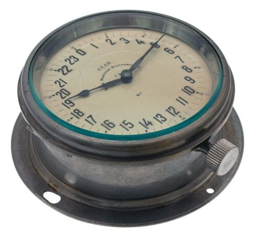 20's-made 8-day Swiss Henry Moser Boat/Submarine Clock with 24-hour Navy Dial