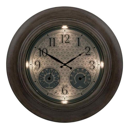 21" Brushed Brown Quartz Clock w/ Temp & Humidity, Lighted Leaves