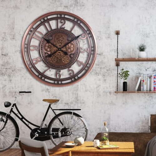 21 Inch Moving Gears Wall Clock Large Metal Clock Farmhouse Living Room Copper