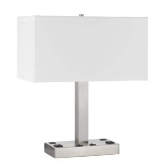 21 in. Nickel Metal Two Light Desk Usb Table Lamp with White...