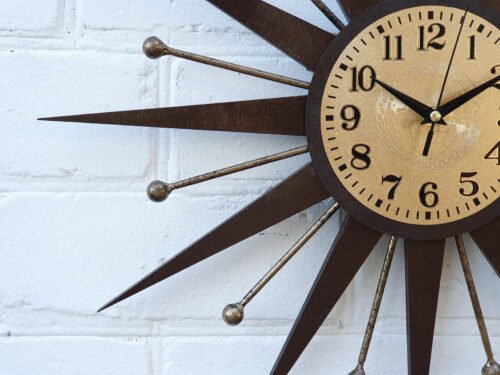 22"George Nelson Wall Clock Sunburst Gold Or Antique Gold Vintage Modern 1970s