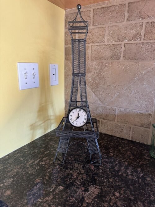 22 Inch Black Metal EIFFEL TOWER w/Roman CLOCK & New Battery Paris France
