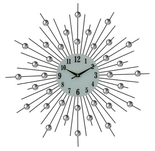 22" Inch Black Spoke Sunburst Crystal Wall Clock