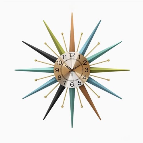 22 Inch Mid-Century Style Metal Crystal Wall Clock, Star-Shaped Silent Decora...