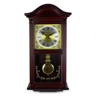 22 Inch Wall Clock in Mahogany Cherry Oak Wood with Brass Pendulum...