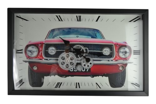 22" Moving Gear Wall Clock Red Mustang