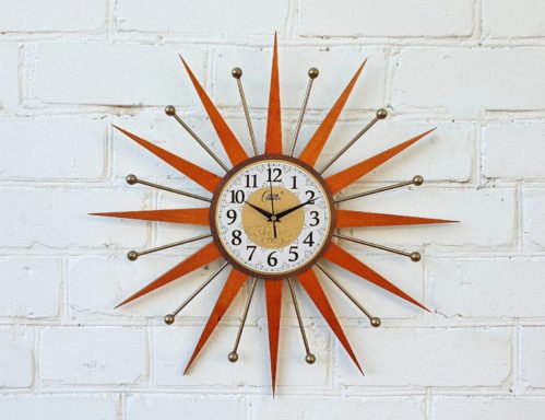22" Wall Clock Starburst George Nelson Style 1970s Gold Clock Vintage Modern